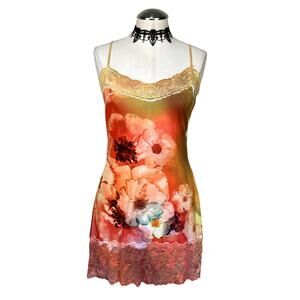 Vtg Y2k Ransome Floral Lace Colorful Spring Summer Boho Coquette Tank Dress XL